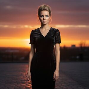 Stunning Velvet Sequin Short Sleeve Full Length Dress W/Sexy High Slit Vintage 8